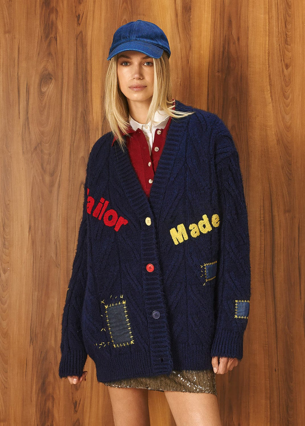 Tailor Made Πλεκτή Oversized Ζακέτα Navy TM0965