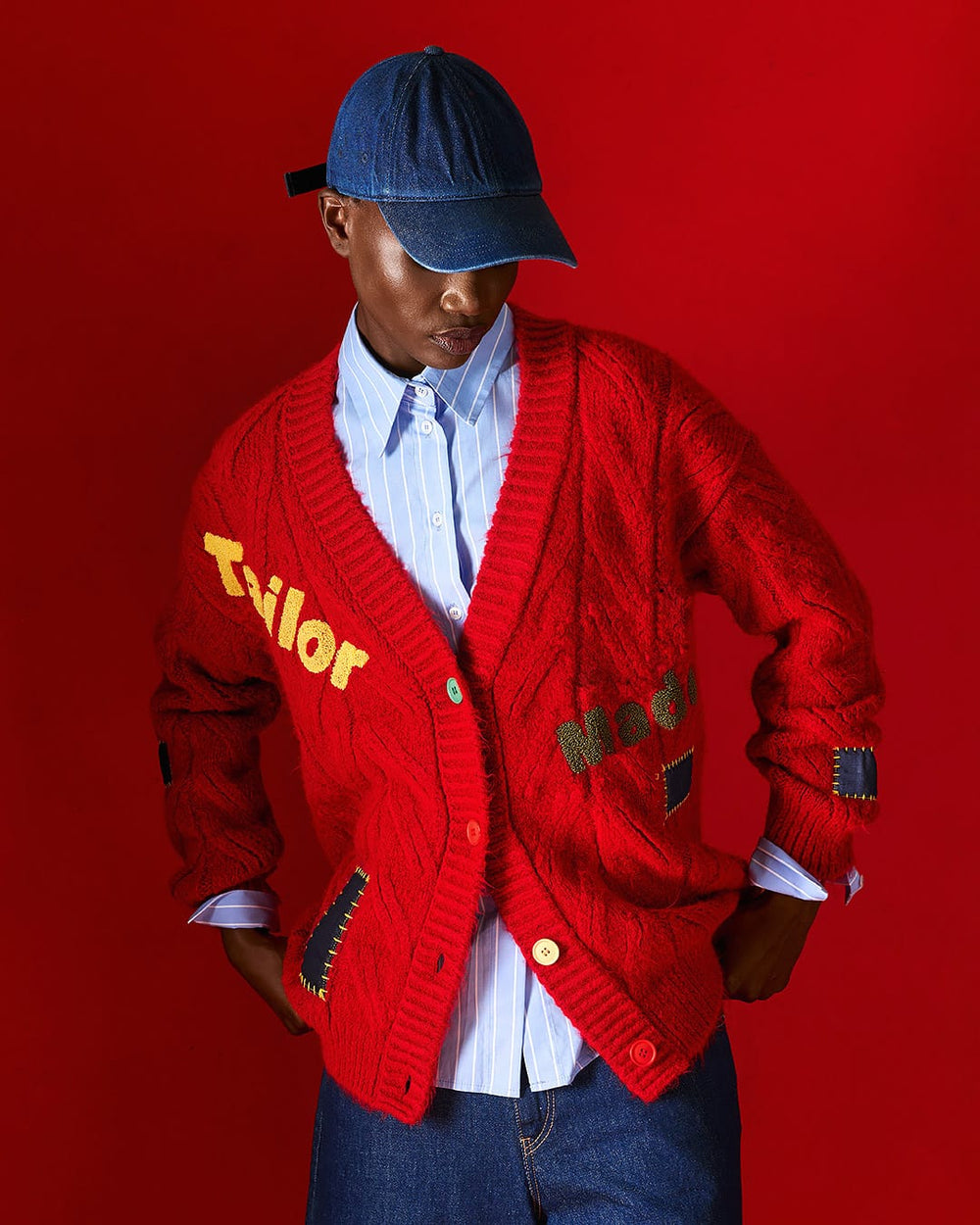 Tailor Made Πλεκτή Oversized Ζακέτα Κόκκινη TM0965