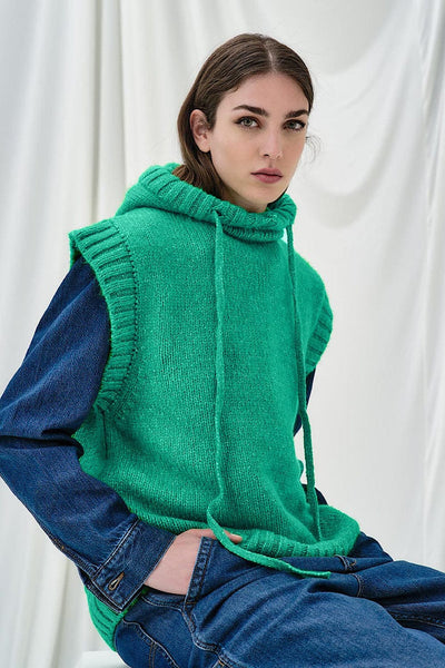 Tailor Made Αμάνικη Πλεκτή Μπλούζα με Κουκούλα Πράσινη TM7419