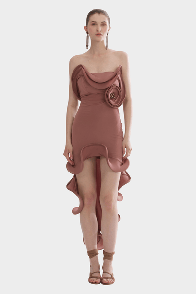 dante mini dress Tassos Mitropoulos Dante Mini Dress Mocca TM35333 – beautycollection.gr