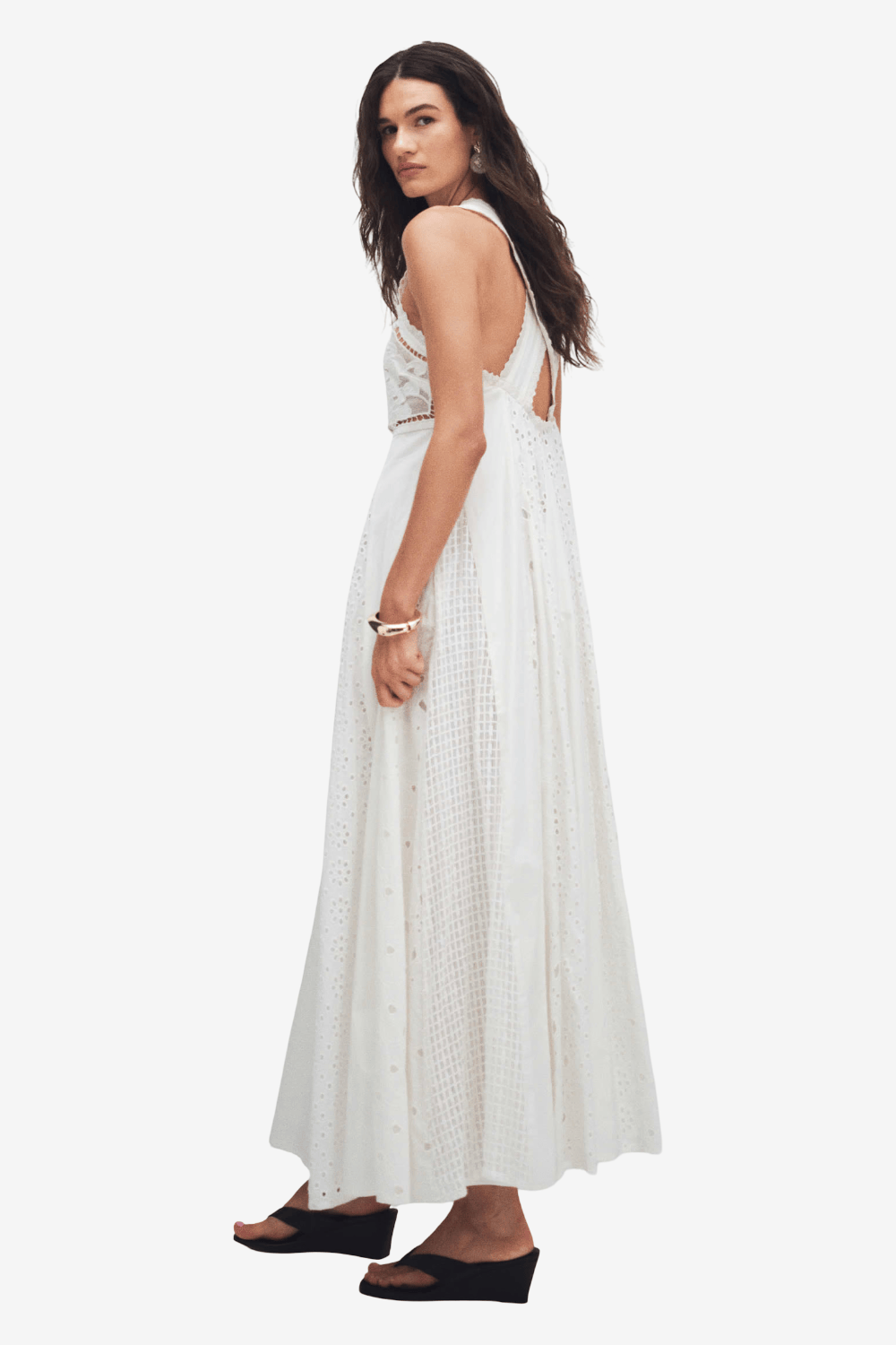 Topshop Milla Μακρύ Broderie Φόρεμα Άσπρο 31001217