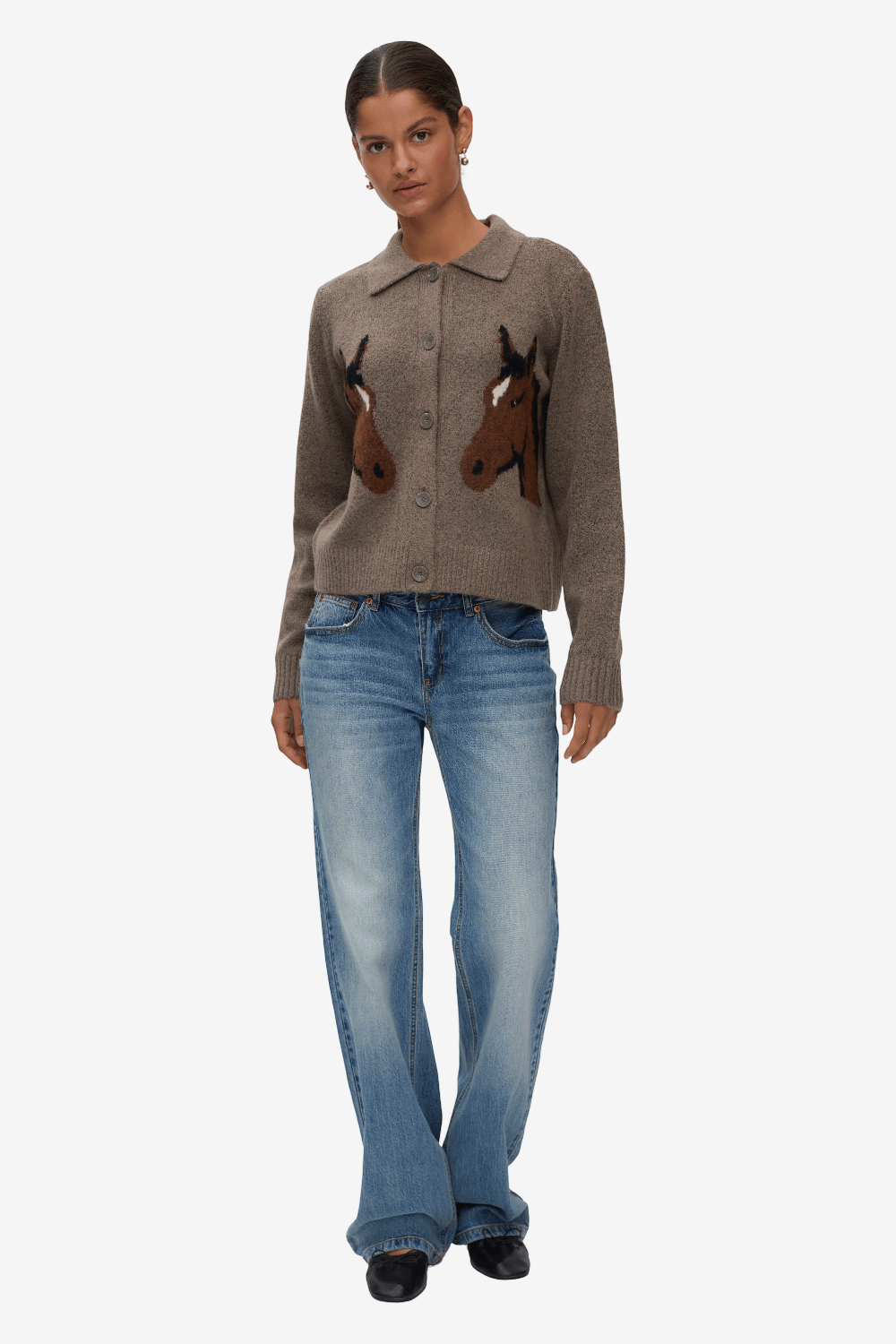Vero Moda Cavallo Knitted Cardigan with Collar Beige 10352570