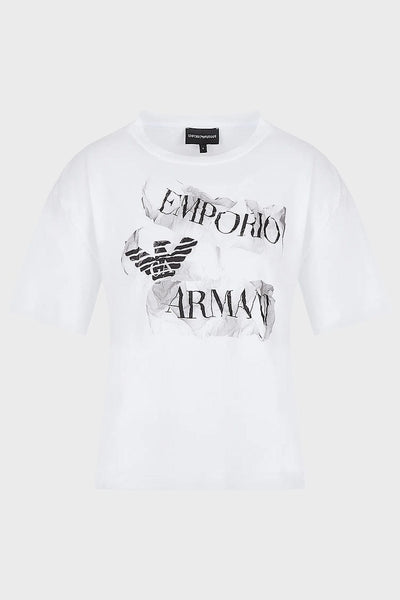 Emporio Armani Organic Jjersey T-shirt with Crumpled-Effect Logo Print 6L2T7Y 2JQ4Z 0100