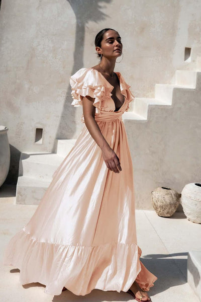 Erika Pena Vale Maxi Dress Whith Sleeves Rose