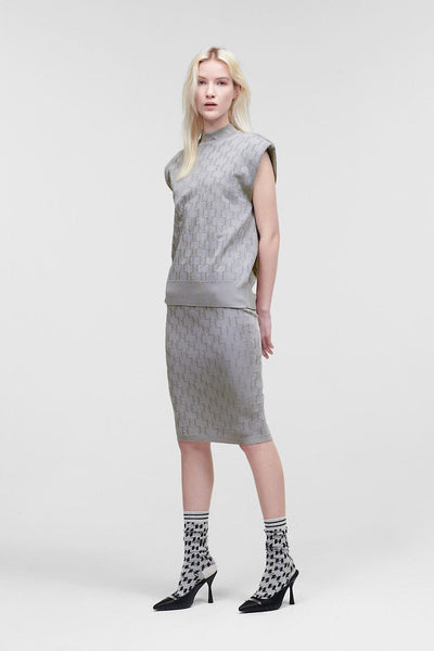 Karl Lagerfeld KL Monogram Knitted Top with Shoulder Pads Γκρι 225W2000