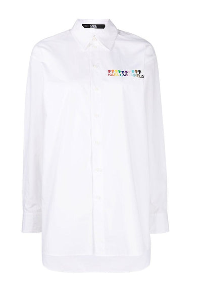 Karl Lagerfeld Rainbow-Print Organic-Cotton Πουκάμισο Άσπρο 225W1681