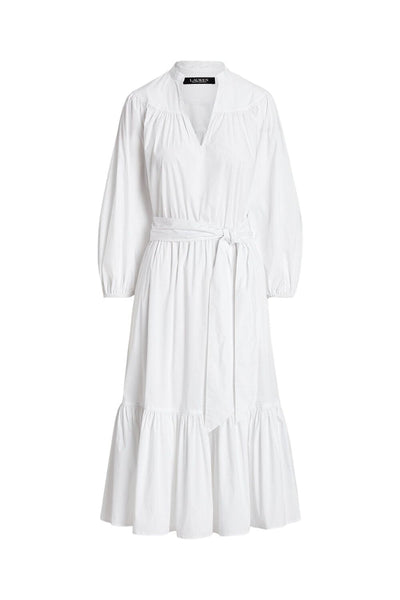 Lauren Ralph Lauren Βαμβακερό Μακρυμάνικο Φόρεμα Άσπρο 250889364001