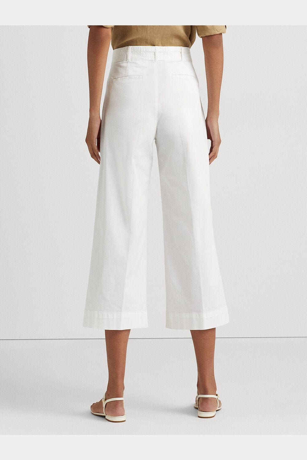 Lauren Ralph Lauren Micro-Sanded Belted Wide-Leg White Trousers 200876606006