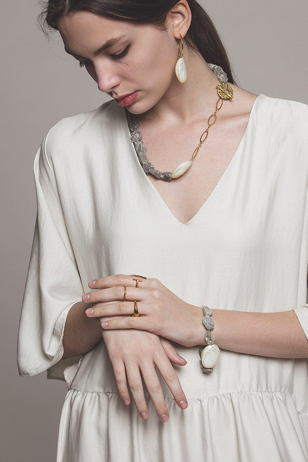 Lilikoi Necklace From Gray Agate Stones 17.3