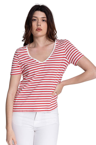 Vero Moda T-shirt V-Neck Κόκκινο/Άσπρο 10279792